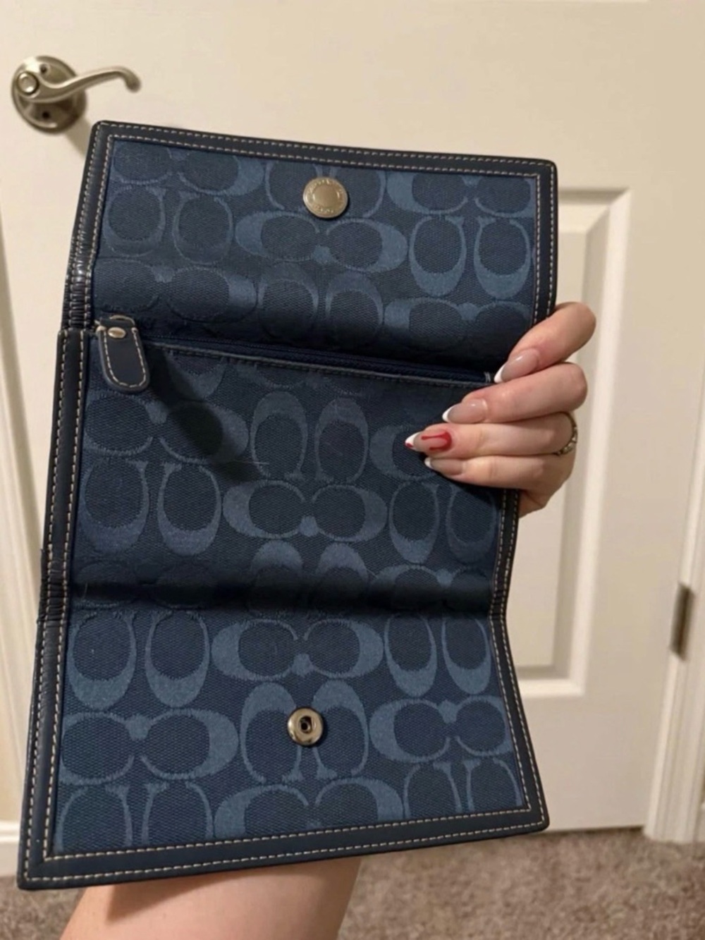 Coach Navy Signature Trifold Y2K Wallet - Picture 4 of 8
